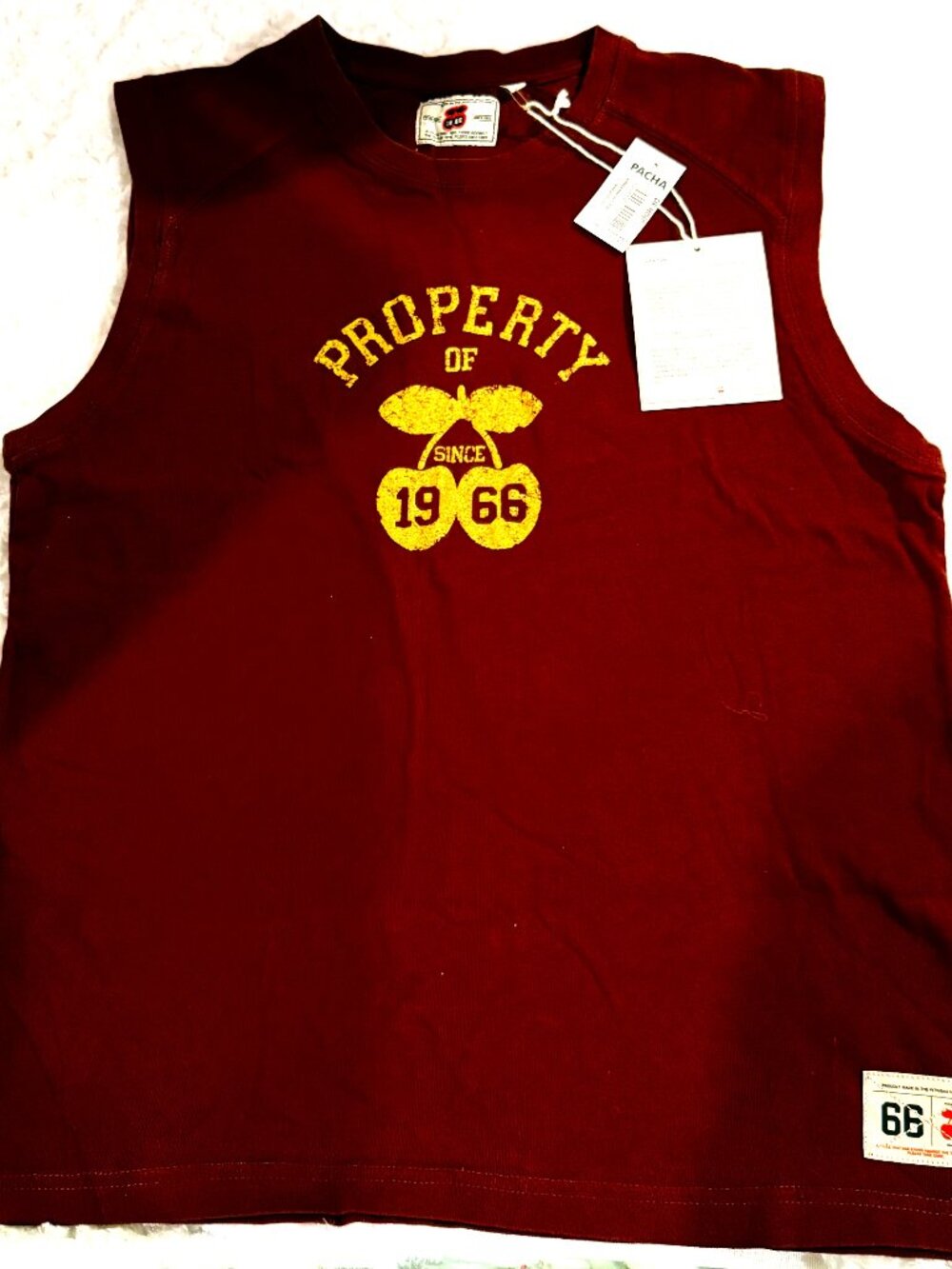 Space Ibiza Sleeveless Tee Shirt Size Large Pacha Cherry Burgandy NWT